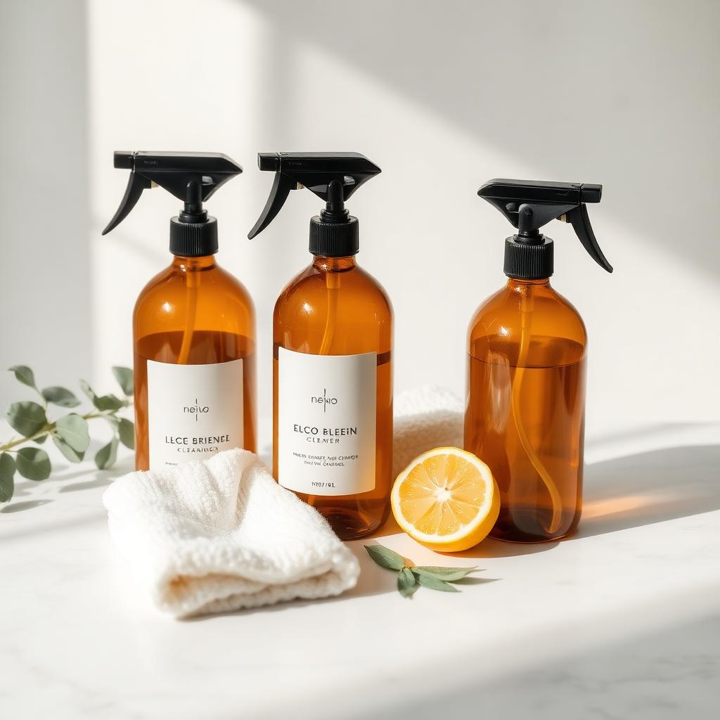Plant-based formulas in refillable amber glass.